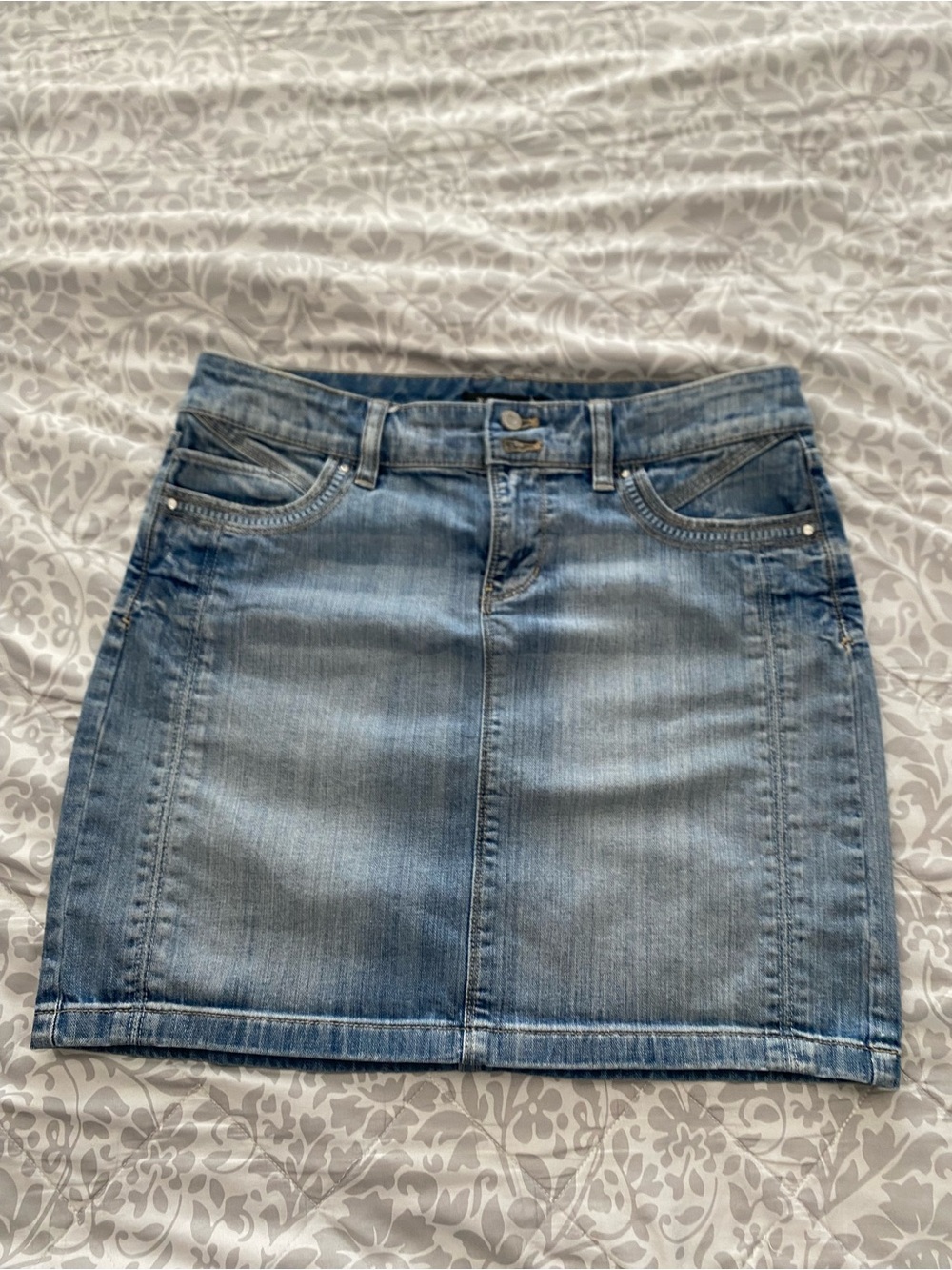 White House Black Market Light Blue Denim Mini Skirt